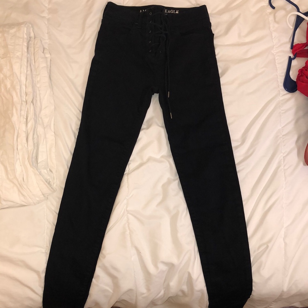 American Eagle black lace up jeggings